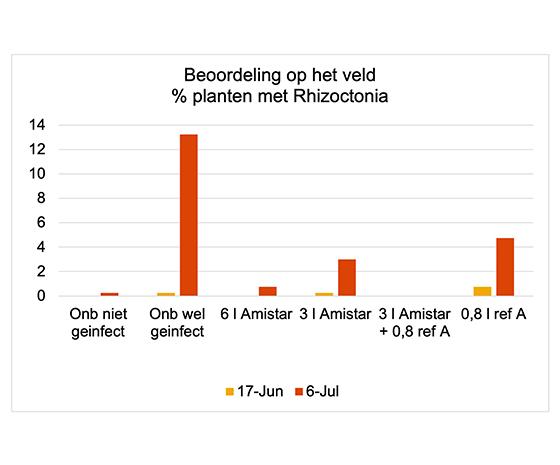 Grafiek 3 % planten met Rhizoctonia